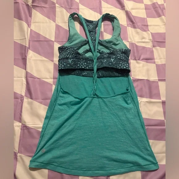 Lululemon 2-in-1 Braided Back Tank Top - Teal Paisley - Picture 5 of 8
